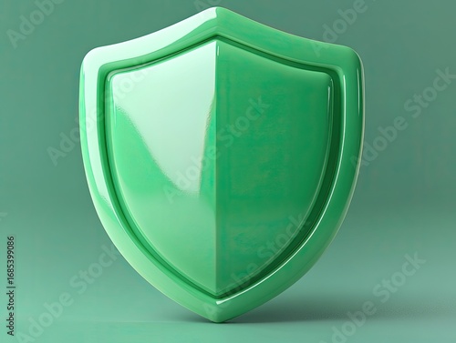Cartoonish 3D Icon of a Green Shield with Flat Color for App UI Design