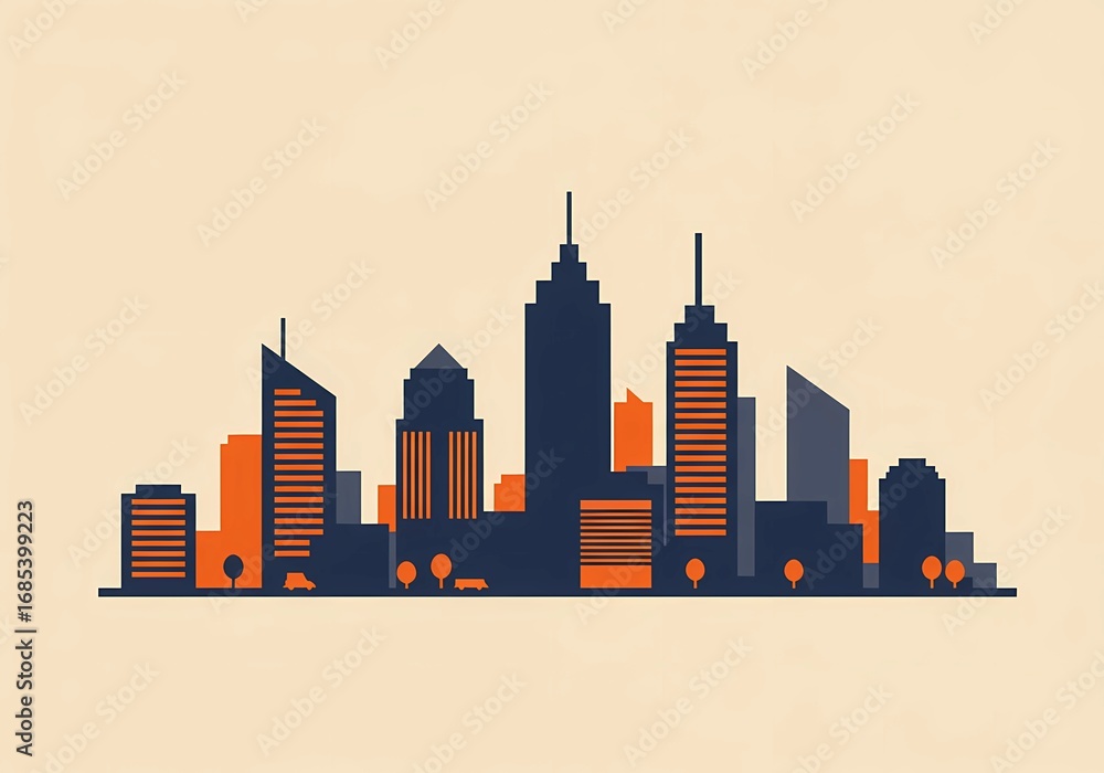 Fototapeta premium vector illustration of city, Modern city landscape with skyscrapers on a sunny day
