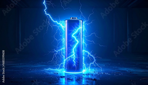 High-energy battery in a dark, futuristic scene