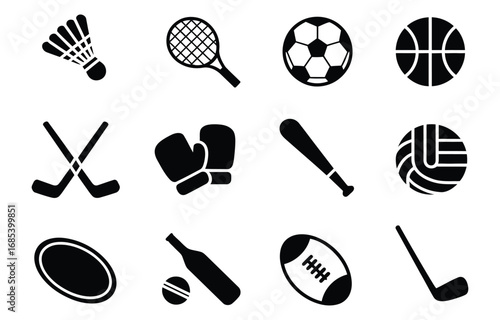 Gloves soccer tennis boxing icons badminton stick vector icon ball bat sports