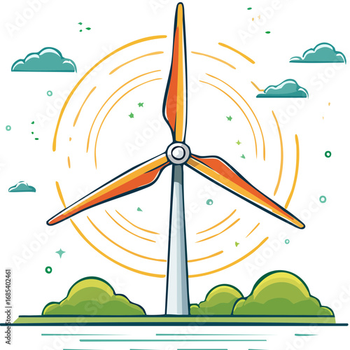 Wind turbine producing clean renewable energy vector illustration