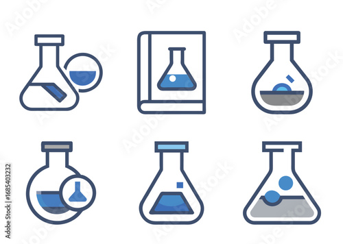 Collection of science laboratory equipment symbols and lab safety practices graphic