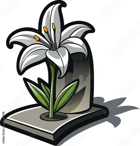 Haunted Lily Halloween White Lily on Tombstone Illustration