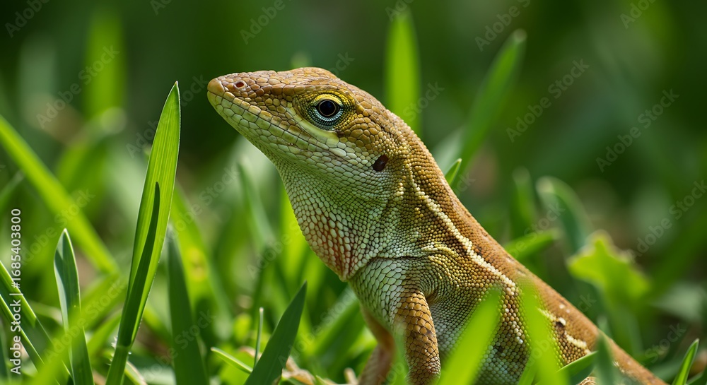 Fototapeta premium anole lizard standing in open grass