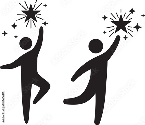 Two figures reaching for stars silhouette