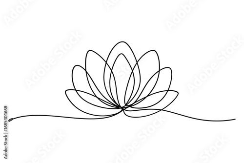 Elegant single line drawing of a blooming lotus flower