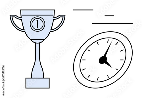 Trophy indicating achievement alongside a stopwatch symbolizing time tracking and efficiency. Ideal for success, competition, goal setting, time management, productivity, sports, simple landing page