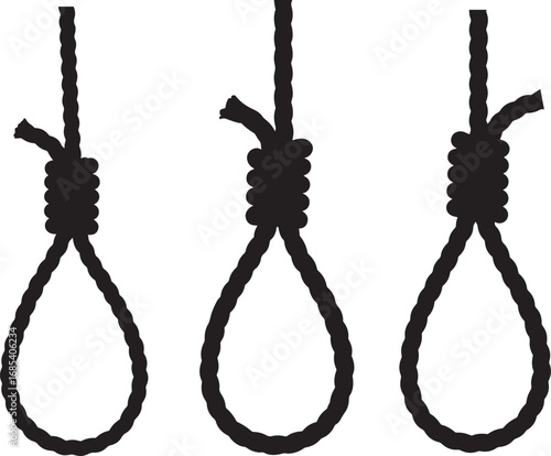 Three noose knots in silhouette