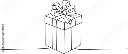 line art drawing of gift box. Wrapped surprise package for Christmas or birthday party .Party and celebration. Gift box line art outline vector illustration silhouette isolated on white background 