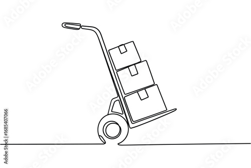 Simple line drawing of a hand truck loaded with boxes