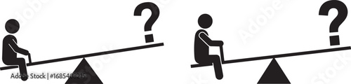 Two silhouettes on a seesaw with question marks silhouette