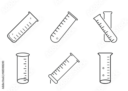 Set of six various test tubes and graduated cylinders line art
