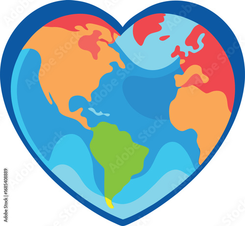 Global love symbol with diverse colors and typography