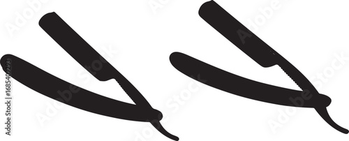 Two black straight razor silhouettes facing opposite directions