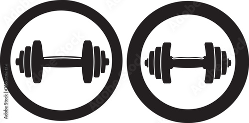 Two dumbbells inside oval frames silhouette