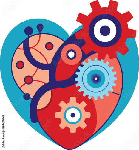 Mechanical heart with gears and clockwork elements