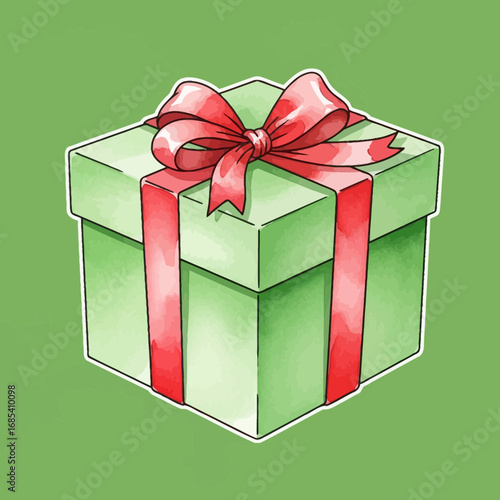 A vibrant, hand-drawn illustration of a gift box with a festive red ribbon.