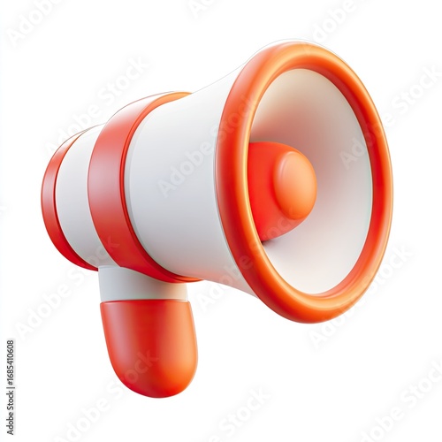 Red and white megaphone icon in cartoon style 3D render design illustration