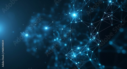 Abstract network of glowing blue nodes and lines against a dark background