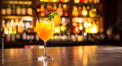 Refreshing orange cocktail served at a vibrant bar