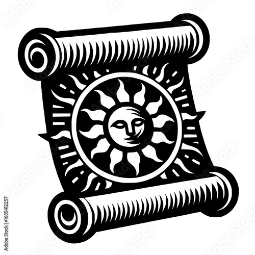 rolled parchment with sun symbol vector image illustration useful for graphics