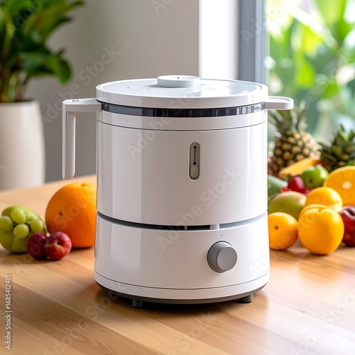 Modern white kitchen appliance, fruit display