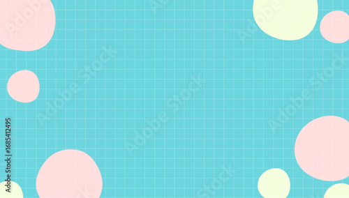 ポップで明るい水色グリッド背景とパステル円の抽象デザイン｜グリッド, 水色, 円, パステル, ポップ, 背景
