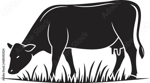 Cow Silhouette Grazing Vector Illustration – Farm Animal Outline Design