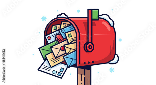 Overflowing Red Mailbox with Wintery Accents.