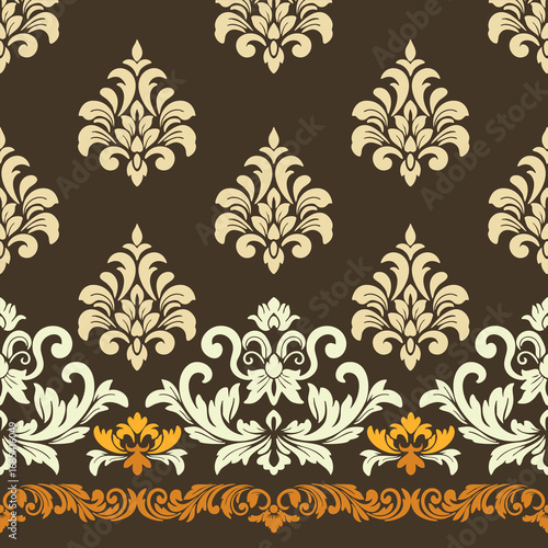 Damask Pattern Elegant Vector Design - Victorian Damask Pattern Decorative Background - Classic Damask Pattern Brown Gold Luxury Wallpaper