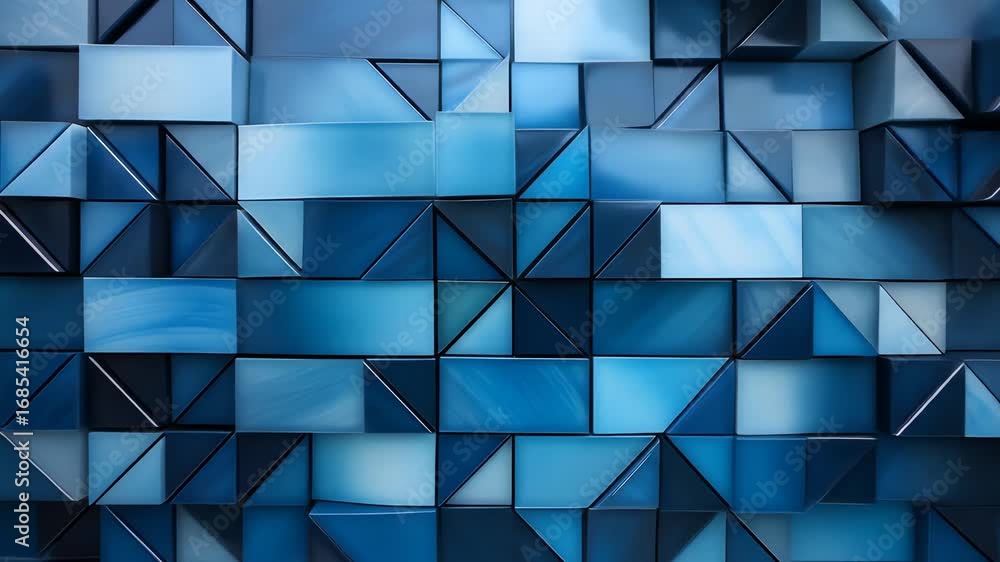 Abstract blue geometric pattern of 3D shapes