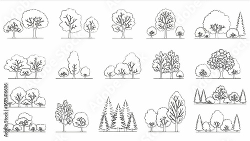 CAD Tree Line Minimal Set | Outline Symbols for Architecture and Landscape Design Drawing