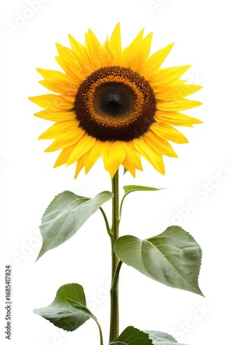 Bright sunflower against white