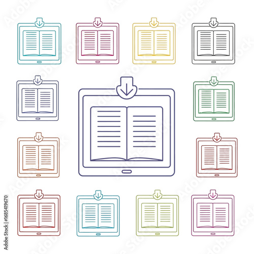 Digital library: A collection of open books downloading onto digital tablets, illustrating the modern convenience of reading from tablets and e-readers.  