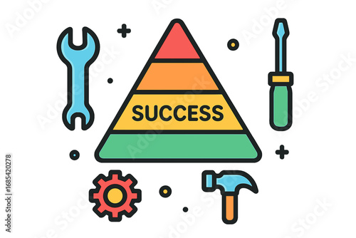 Colorful illustration of tools around success triangle concept success pyramid tools