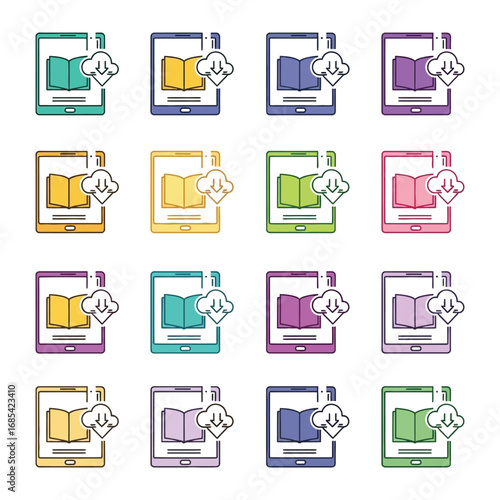 Digital Books: A vibrant collection of e-readers, each showcasing a digital book with a cloud symbol, a testament to the convergence of technology and literature.