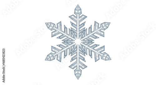 Detailed Silver Snowflake with Intricate Geometric Design and Six Points.