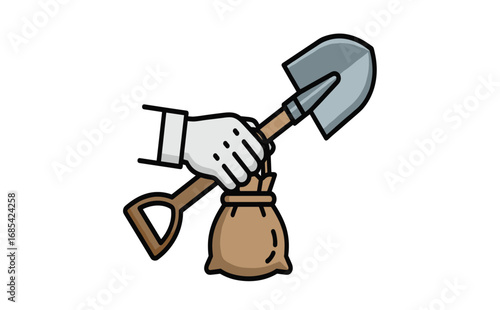 Hand Holding Shovel Above Bag Ready for Digging and Excavation