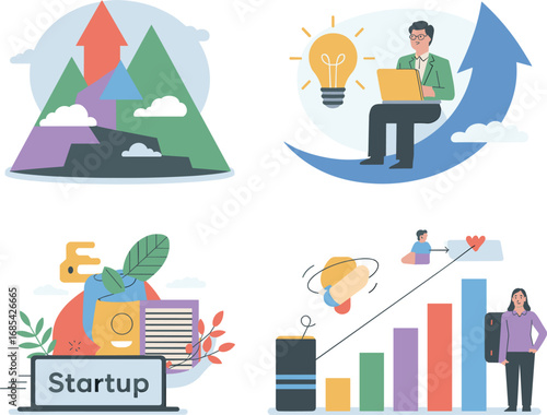 Startup Growth and Success Concept Vector Design on white background
