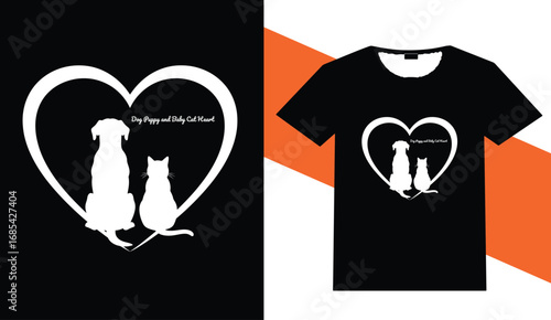 Dog and cat silhouette heart design for t shirts