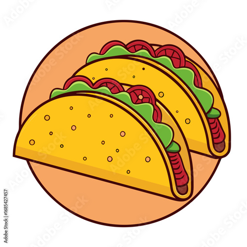 Delicious Taco Trio: A colorful illustration showcases three enticing tacos, each generously filled with savory ingredients and presented in a vibrant, appetizing arrangement. 