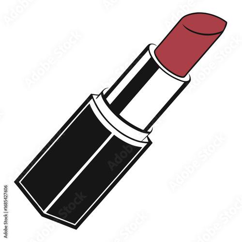 Charming Crimson: A striking studio illustration of a classic lipstick, poised to add a touch of timeless elegance and allure.