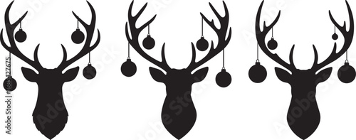 Three deer head silhouettes with hanging ornaments christmas decoration silhouette