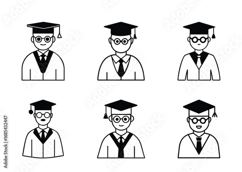 Graduation Day Celebration with Unique Character Outlines and Fun Facial Expressions