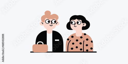 An adorable illustration of a couple, sharing a tender and heartwarming moment. this piece encapsulates love and companionship, with its whimsical style.
