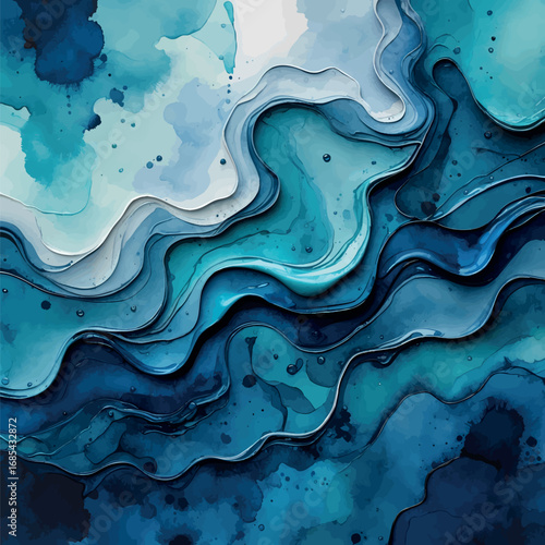 Deep blue and teal watercolor wash texture. Oceanic appearance with rich pigment saturation and organic patterns. Perfect for underwater themed designs.