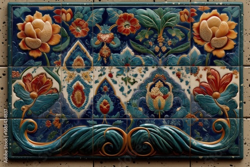 ceramic tile influenced by slavic, slovak, czech and russian culture, flower patterns 