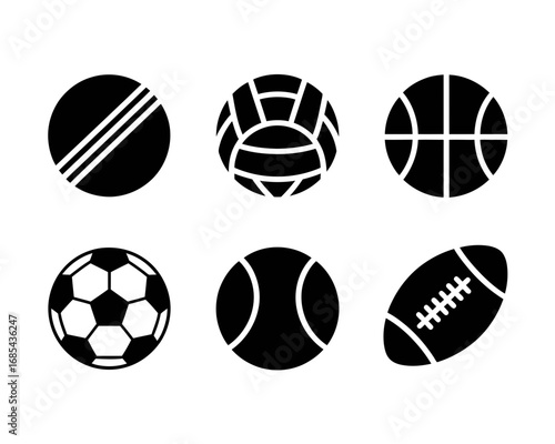 Collection of six black and white scalable vector sports balls icons for design vector