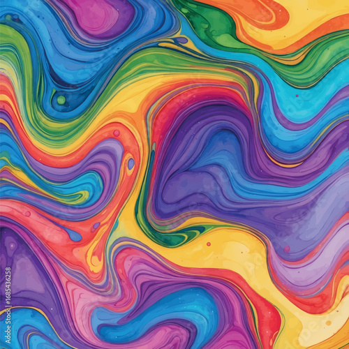 Rainbow watercolor marble texture. Vibrant multicolor swirls with fluid paint appearance and psychedelic effect. Ideal for colorful creative designs.