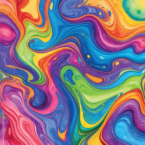 Rainbow watercolor marble texture. Vibrant multicolor swirls with fluid paint appearance and psychedelic effect. Ideal for colorful creative designs.